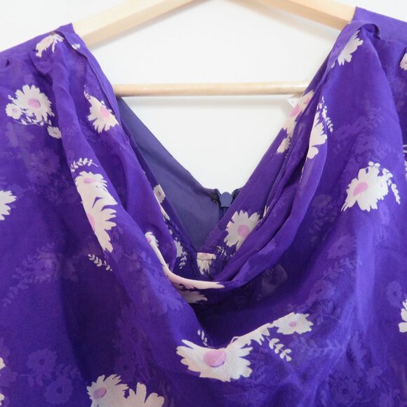 VINTAGE ANNA SUI 100% Silk Purple Ditsy Floral Draped Dress Y2K - Size US 2 - Picture 10 of 15